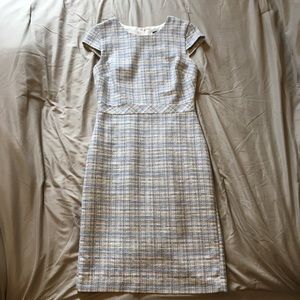 Baby blue and white tweed dress. Banana Republic.